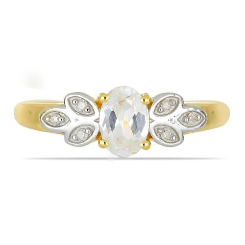 14K GOLD WHITE DIAMOND GEMSTONE CLASSIC RING